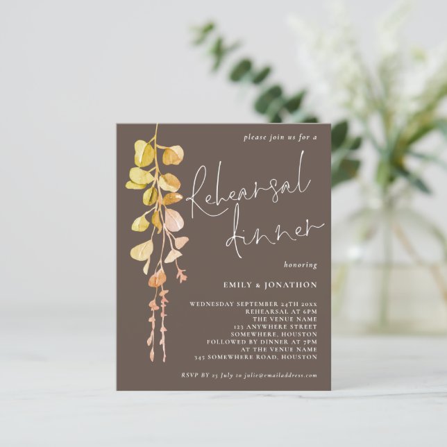 Eucalyptus Earth Tones Rehearsal Dinner (Staand voorkant)