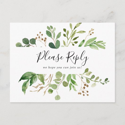 Eucalyptus Eenvoudig Bloemen Menu Keuze RSVP Brief (Voorkant)