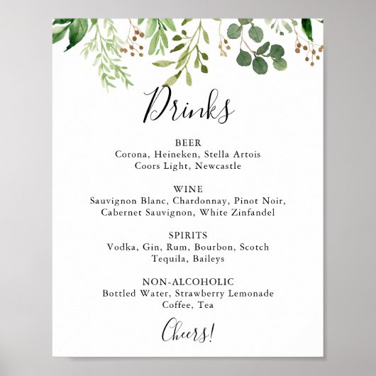 Eucalyptus Eenvoudig Bloemendranken Huwelijksmenu  Poster (Voorkant)