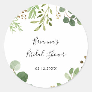Eucalyptus Eenvoudig Bruin Bloem Bruidsfeest Favor Ronde Sticker