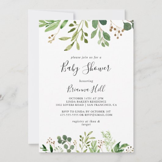 Eucalyptus Eenvoudig Bruin Bloemen Baby shower Kaart (Voorkant)