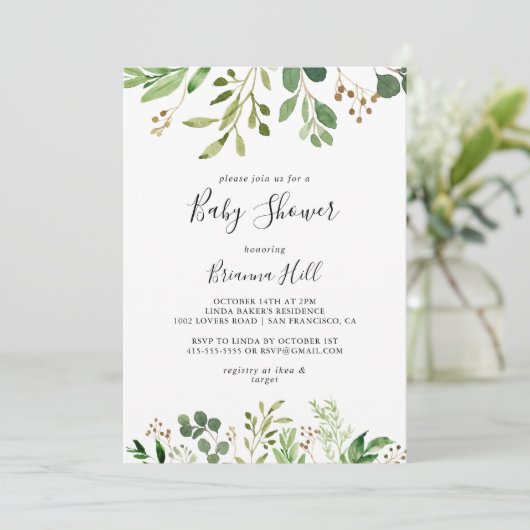 Eucalyptus Eenvoudig Bruin Bloemen Baby shower Kaart (Staand voorkant)