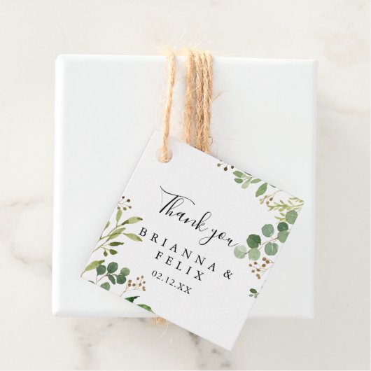 Eucalyptus Eenvoudig Bruin Bloemen Bruiloft Bedankjes Labels (In situ)