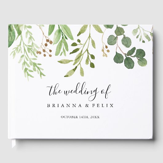 Eucalyptus Eenvoudig Bruin Bloemen Bruiloft Gastenboek (Voorkant)