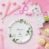 Eucalyptus Eenvoudig Bruin Bloemen Bruiloft Taart Papieren Bordje (Feest)