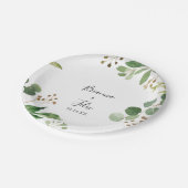 Eucalyptus Eenvoudig Bruin Bloemen Bruiloft Taart Papieren Bordje (Gekanteld)