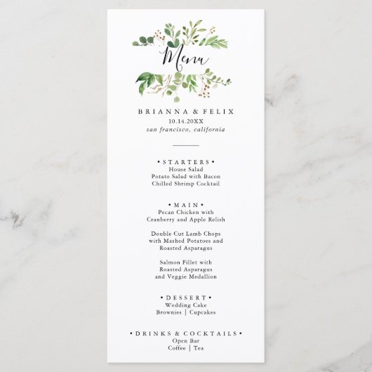 Eucalyptus Eenvoudig Bruin Bloemen Diner Menu (Voorkant)