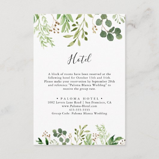 Eucalyptus Eenvoudig Bruin Bloemen Hotel Informatiekaartje (Voorkant)