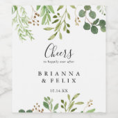 Eucalyptus Eenvoudig Bruin Bloemen Proost Bruiloft Wijn Etiket (Enkel label)