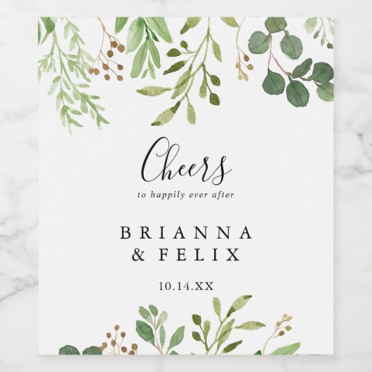 Eucalyptus Eenvoudig Bruin Bloemen Proost Bruiloft Wijn Etiket (Enkel label)