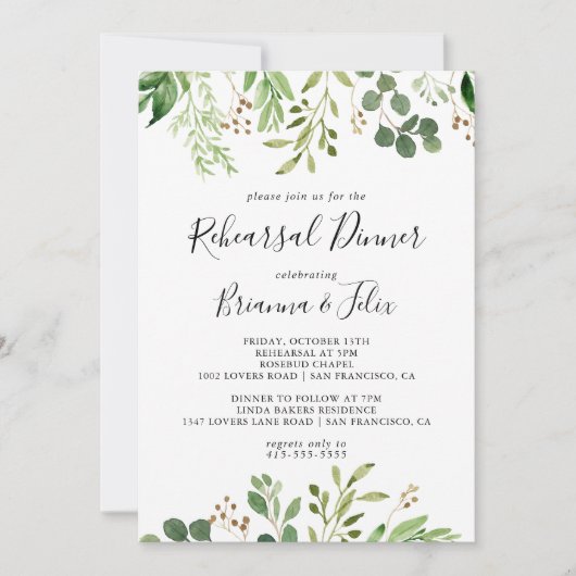 Eucalyptus Eenvoudig Bruin Bloemen repetitie diner Kaart (Voorkant)