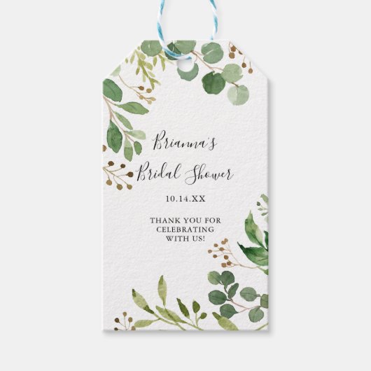 Eucalyptus Eenvoudig Bruin Bloemen Vrijgezellenfee Cadeaulabel (Voorkant)