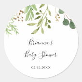 Eucalyptus Eenvoudig Bruin Bloemig Baby Shower Fav Ronde Sticker (Voorkant)