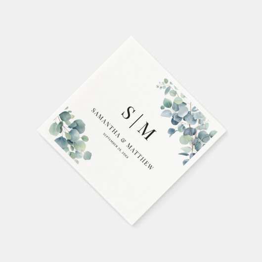 Eucalyptus Eenvoudig Elegant Paar Initialen Huweli Servet (Hoek)