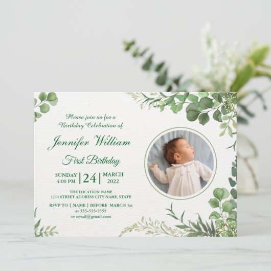 Eucalyptus Eenvoudig Elegant Schattige Baby Eerste Kaart (Staand voorkant)