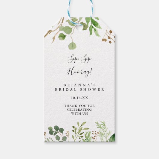 Eucalyptus Eenvoudig Sip Hooray Vrijgezellenfeest Cadeaulabel (Voorkant)