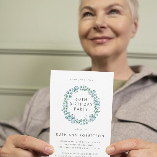 Eucalyptus Eenvoudige 60e Verjaardag Party uitnodi Kaart