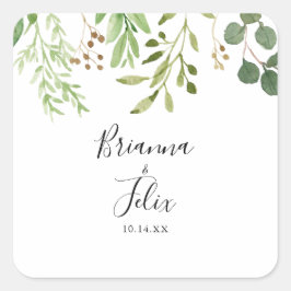 Eucalyptus Eenvoudige bloemenbruiloft envelop afdi Vierkante Sticker