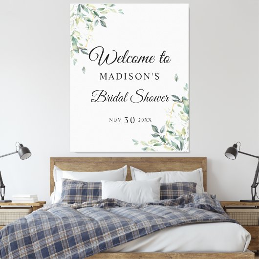 Eucalyptus Eenvoudige Bloemige Bruids Bruiloft Ont Canvas Afdruk (Insitu (Slaapkamer))