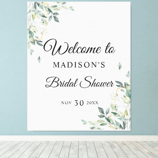 Eucalyptus Eenvoudige Bloemige Bruiloft Uitnodigin Canvas Afdruk (Insitu (Houten vloer))