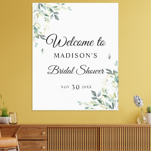 Eucalyptus Eenvoudige Bloemige Bruiloft Welkom Canvas Afdruk (Insitu (Woonkamer))