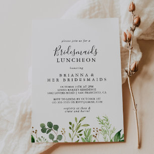 Eucalyptus Eenvoudige bruidsmeisjes Luncheon Douch Kaart