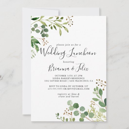 Eucalyptus Eenvoudige bruiloft Luncheon Vrijgezell Kaart (Voorkant)