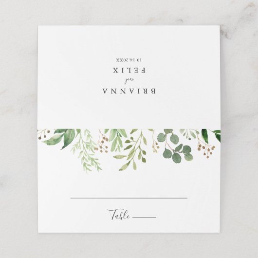 Eucalyptus Eenvoudige Bruine Bloemige Trouwplaatsk Plaatskaartje (Buitenkant ongevouwen)