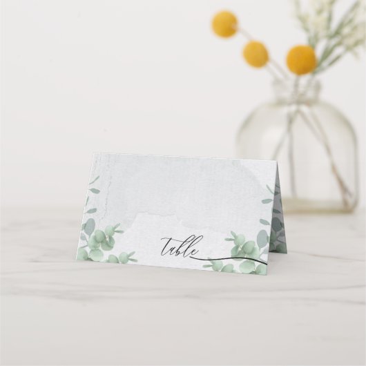 Eucalyptus Eenvoudige Gewone Schoon Script Tafel Plaatskaartje (Voorkant)