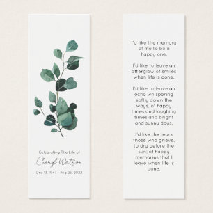 Eucalyptus Eenvoudige rouwherdenking mini-boekle Mini Visitekaartjes