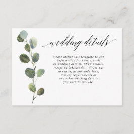 Eucalyptus eenvoudige zwarte en witte trouwgegeven informatiekaartje