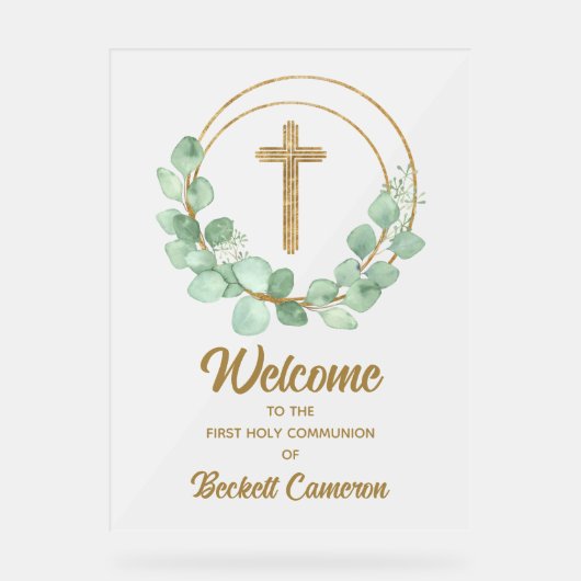 Eucalyptus eerste communie welkom acryl bord (Voorkant)