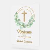 Eucalyptus eerste communie welkom acryl bord (Hoek)