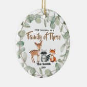 Eucalyptus Eerste Kerstmis als familie van 3 jaar Keramisch Ornament (Rechts)