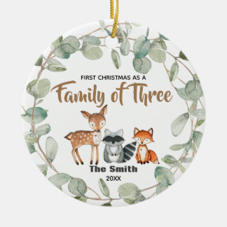 Eucalyptus Eerste Kerstmis als familie van 3 jaar Keramisch Ornament