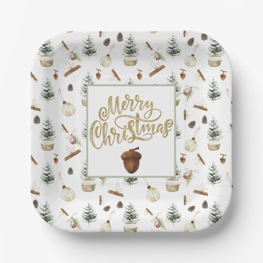 Eucalyptus eikels Kerstmis Papieren Bordje (Voorkant)