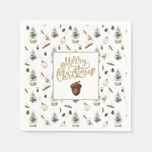 Eucalyptus eikels Kerstmis Servet (Voorkant)
