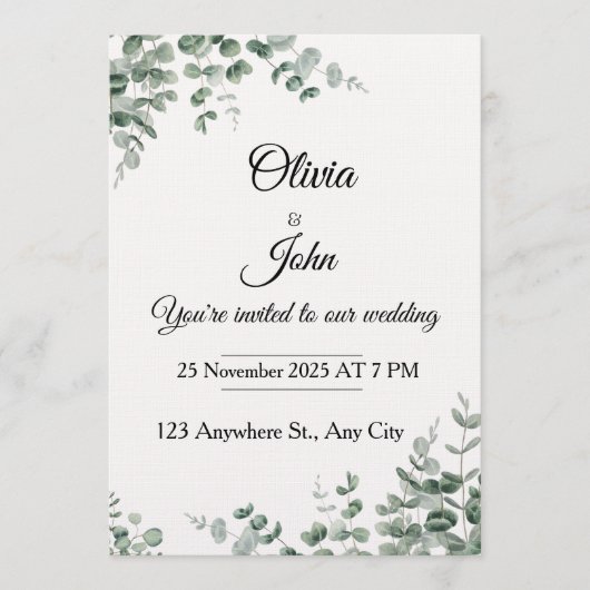 Eucalyptus Elegance Wedding Invitation Kaart (Voorkant)