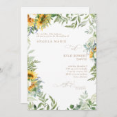 Eucalyptus Elegance Zonnebloem Wit Bruiloft Kaart (Voorkant / Achterkant)