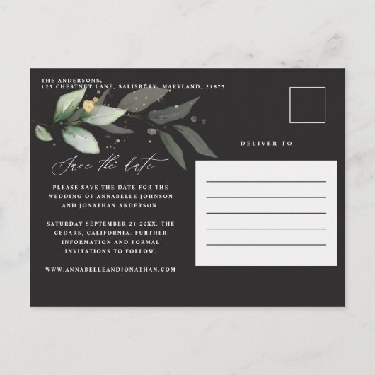 Eucalyptus elegant bruiloft botanisch behalve de d aankondigingskaart (Achterkant)