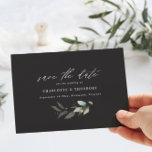 Eucalyptus elegant bruiloft botanisch behalve de d aankondigingskaart<br><div class="desc">Eucalyptus niet op foto's begroot groen,  zwart en goud botanische ethiek moderne elegante bruiloft met uitzondering van datumaankondigingskaart</div>