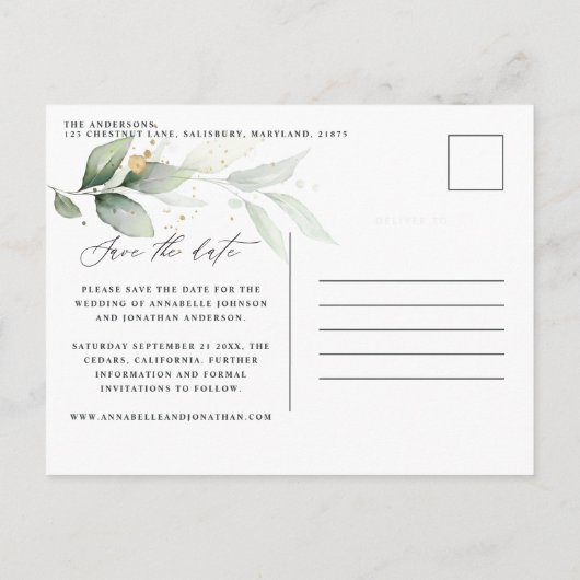 Eucalyptus elegant bruiloft botanisch behalve de d aankondigingskaart (Achterkant)