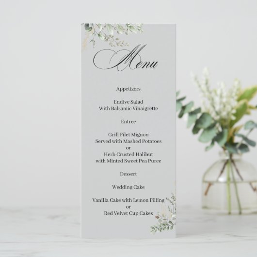Eucalyptus Elegant Calligraphy Menu (Staand voorkant)