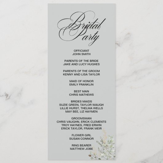 Eucalyptus Elegant double side program card  Programmakaart (Achterkant)