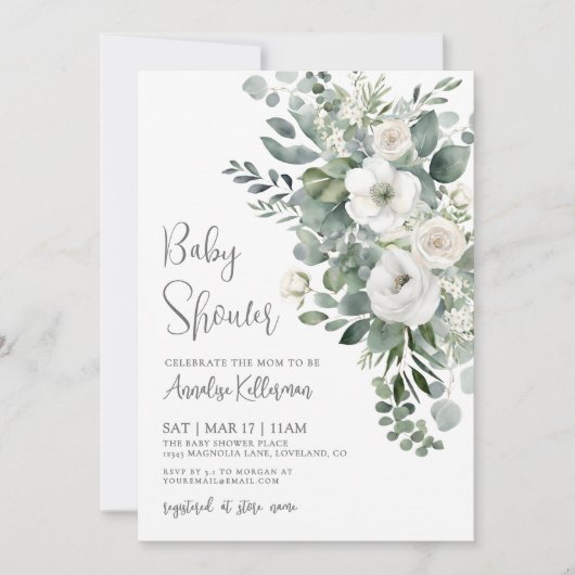 Eucalyptus Elegant Floral Baby Shower Kaart (Voorkant)