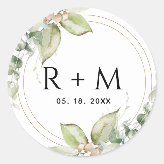 Eucalyptus Elegant Greenery Envelope Seal / Favor Ronde Sticker (Voorkant)