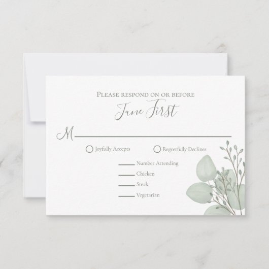 Eucalyptus Elegant Greenery Foliage Leaves RSVP Kaartje (Voorkant)