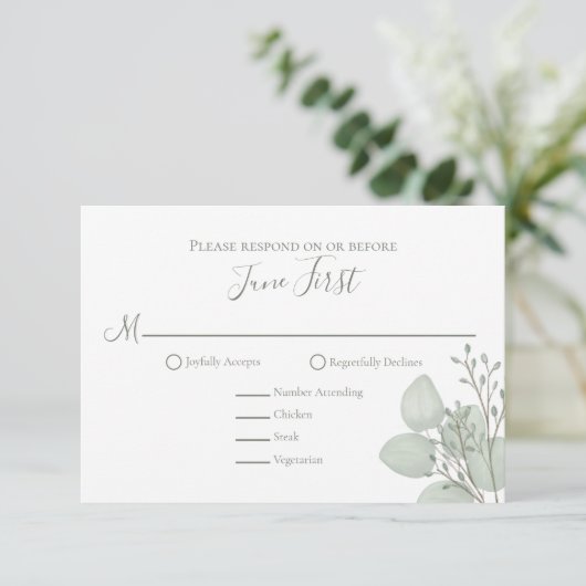 Eucalyptus Elegant Greenery Foliage Leaves RSVP Kaartje (Staand voorkant)