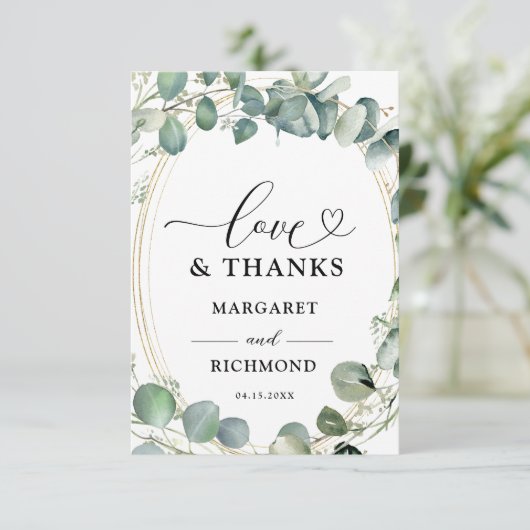 Eucalyptus Elegant Greenery Wedding Dank u kaart (Staand voorkant)