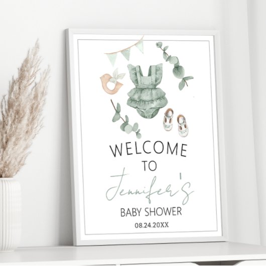 Eucalyptus elegant meisje baby shower Welkom Poster